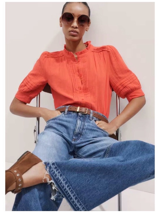ME+EM Tops - ME+EM Summer Blouse Cotton Cheesecloth Papaya Orange size 12